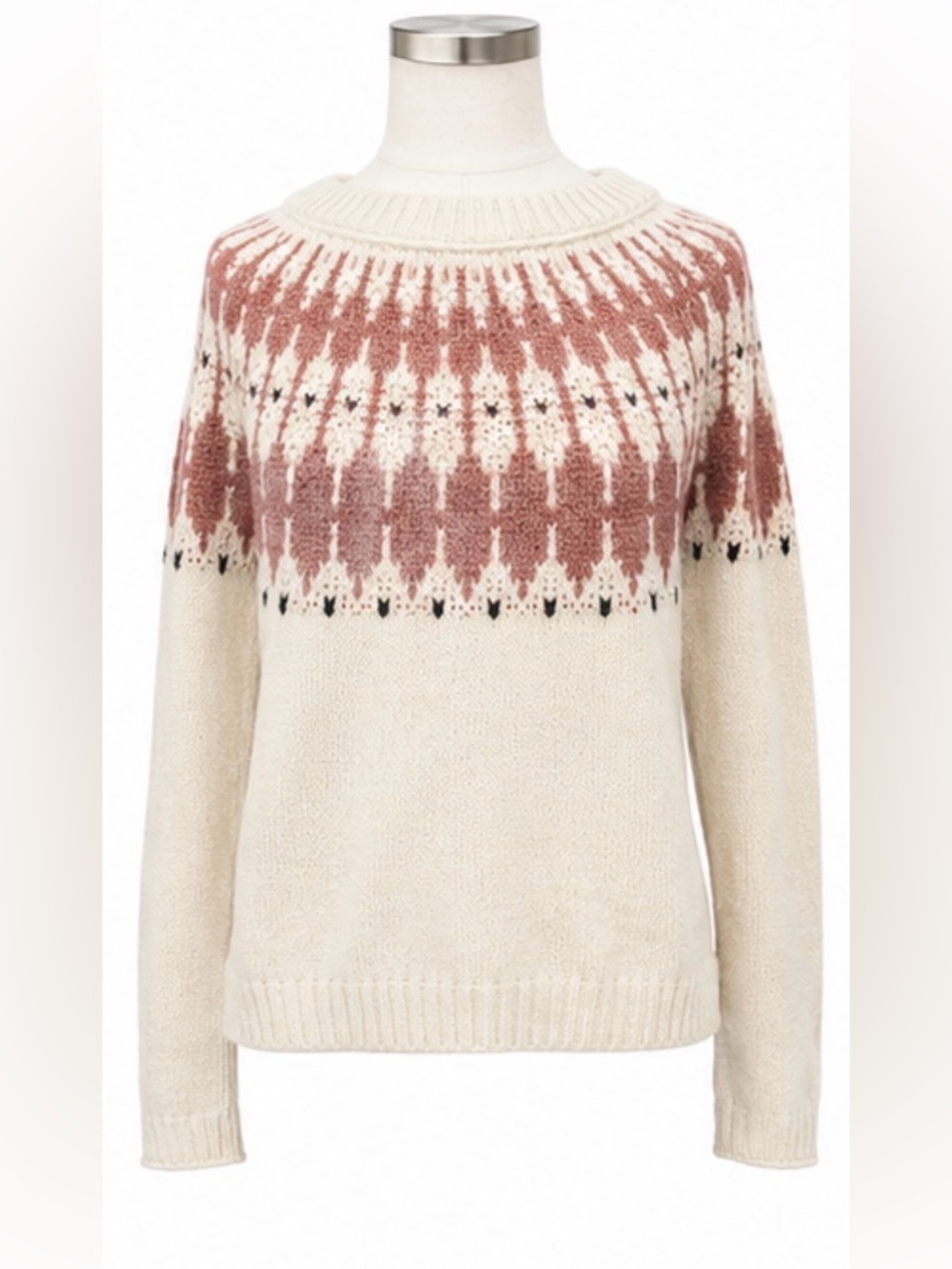 Madewell Alpaca Blend Fair Isle Yoke Sweater Cream Pink Medium